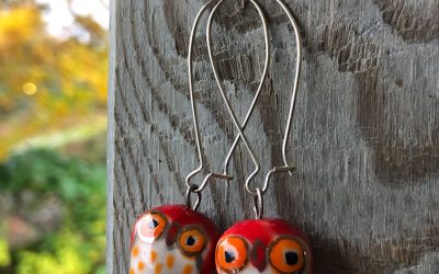 Earrings owl – red